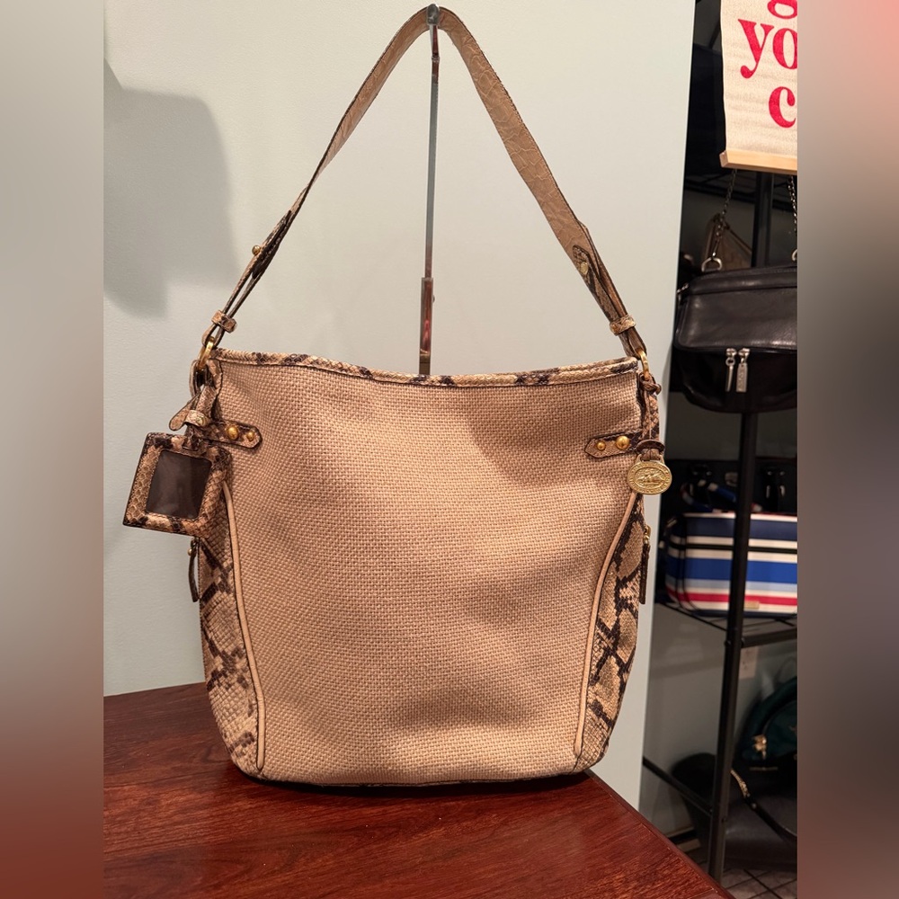 Brahmin Tan/Cream Snake Print shoulder bag